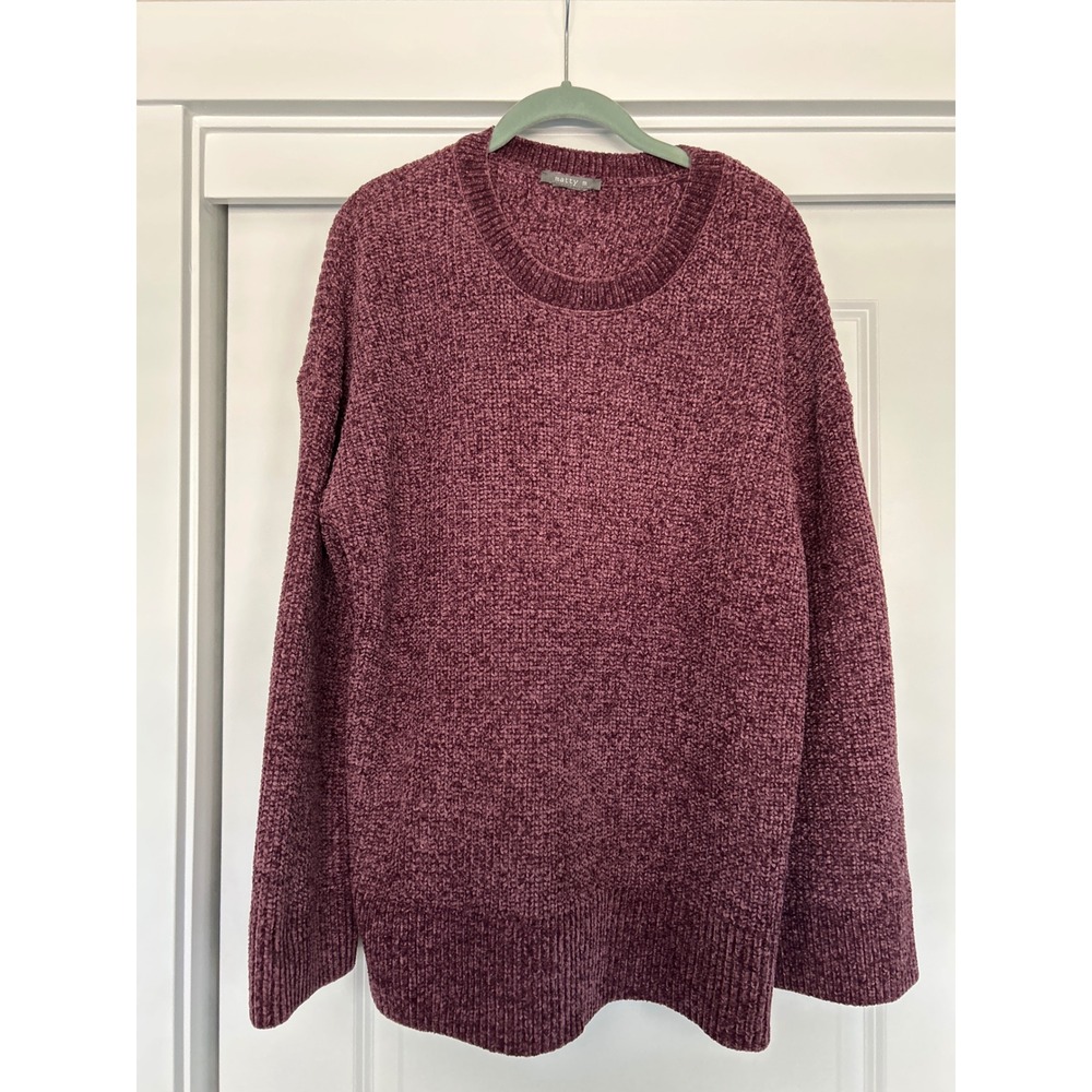 Matty M Womens Chenille Granny Knit Sweater Plum Purple Crew Neck Large
